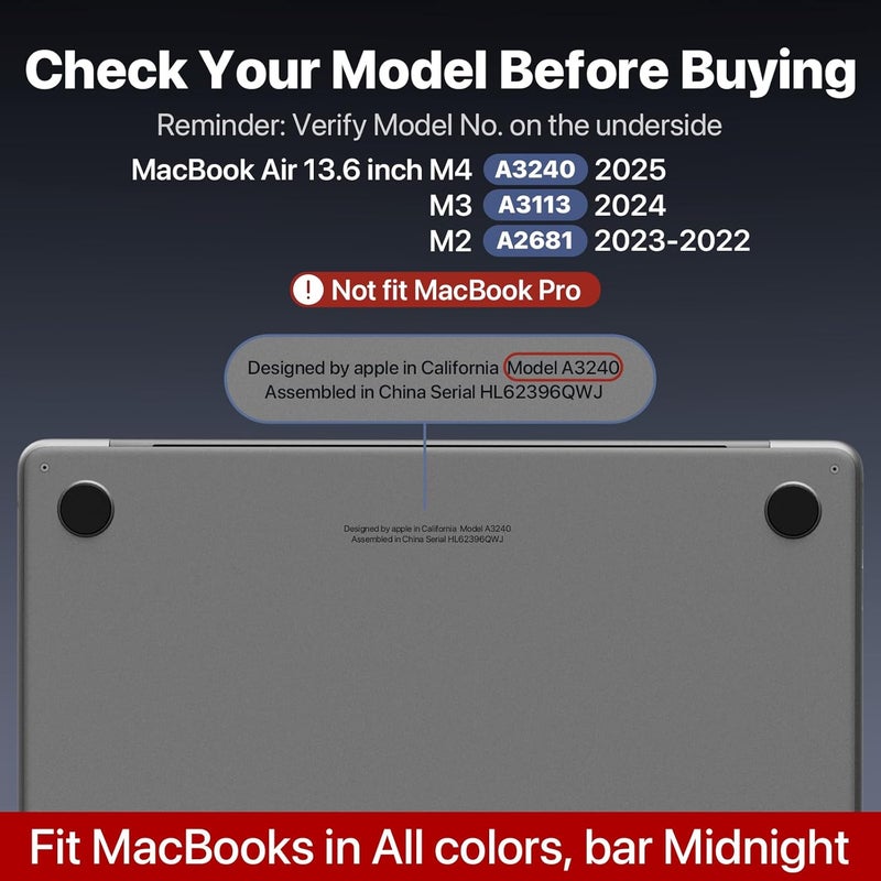 soonjet غطاء غير لامع لجهاز MacBook Air 13/13.6 بوصة (M4/M3/M2، موديلات 2022–2025 A3240 A3113 A2681)، خفيف الوزن | مقاوم للخدوش وبصمات الأصابع | يغلق بسلاسة | مثالي للعمل والسفر والدراسة - Image 2
